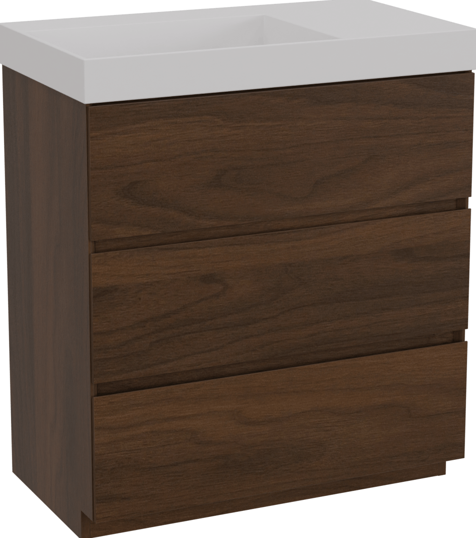 Storke Edge freistehendes Möbelstück Set: 80 x 46 cm, Nussbaum, mit Jura Waschtisch links, Solid Surface Weiß matt