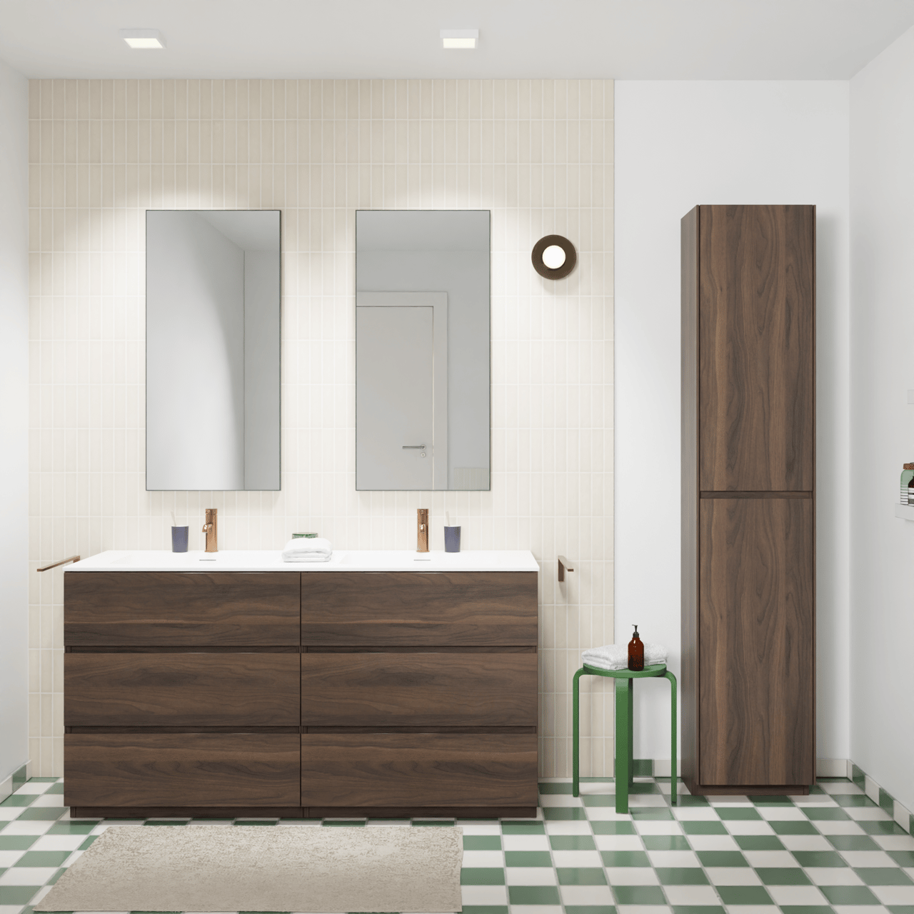 Storke Edge meuble salle de bains à poser 150 x 52 cm noyer avec Mata double vasque en solid surface blanc mat