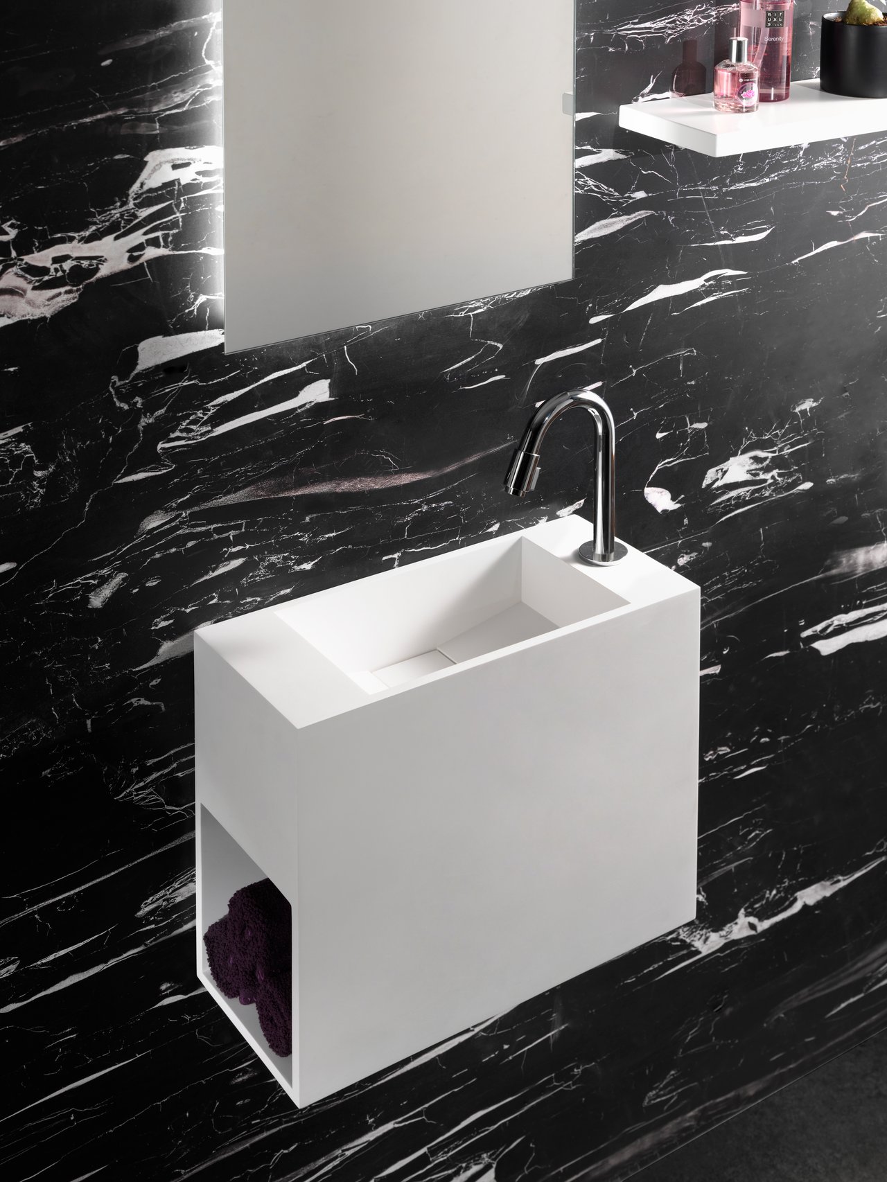 Balmani Style Handwaschbecken: Solid Surface, Weiß Matt 45 x 20 cm