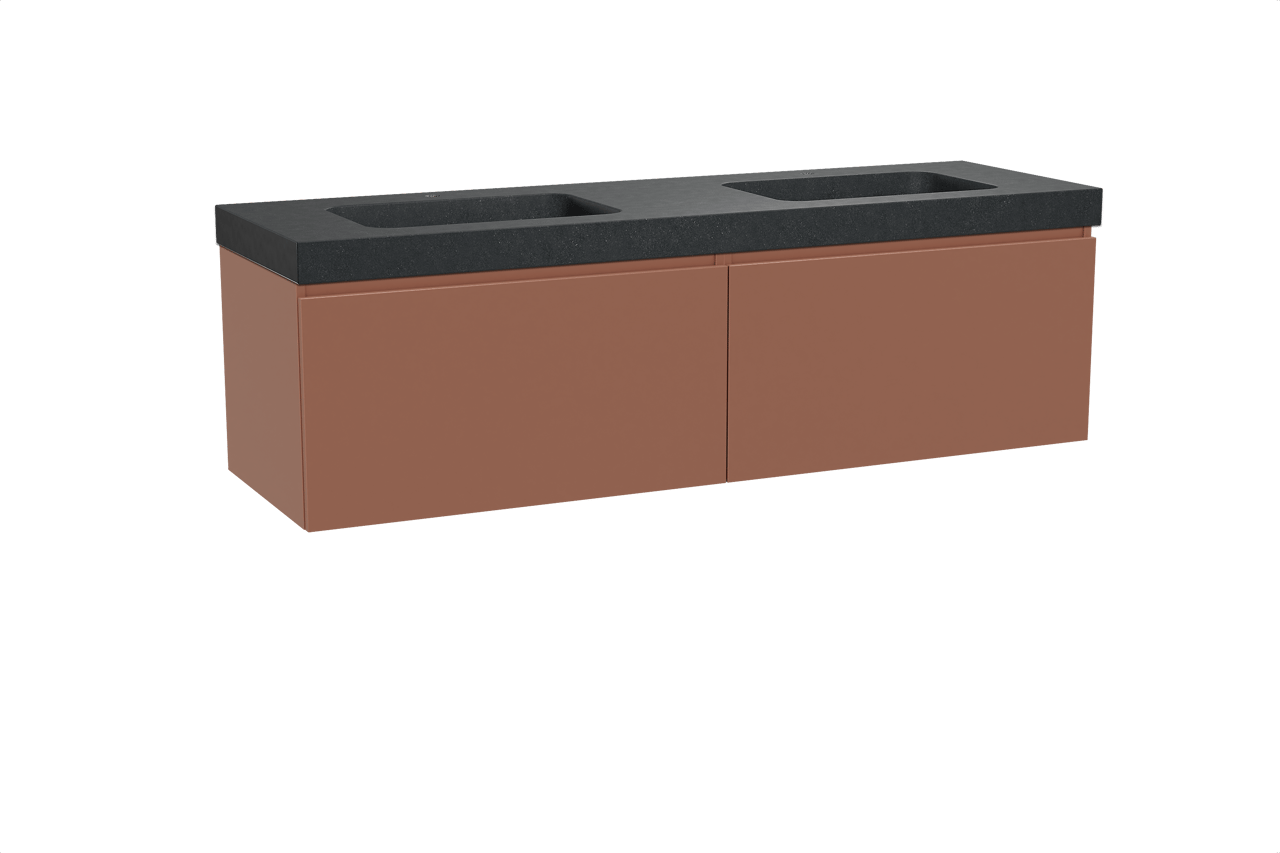 Balmani Sfera hängendes Möbelstück Set: 180 x 55 cm, Cotto, mit Napoli Doppelwaschtisch, Schwarzes Granit