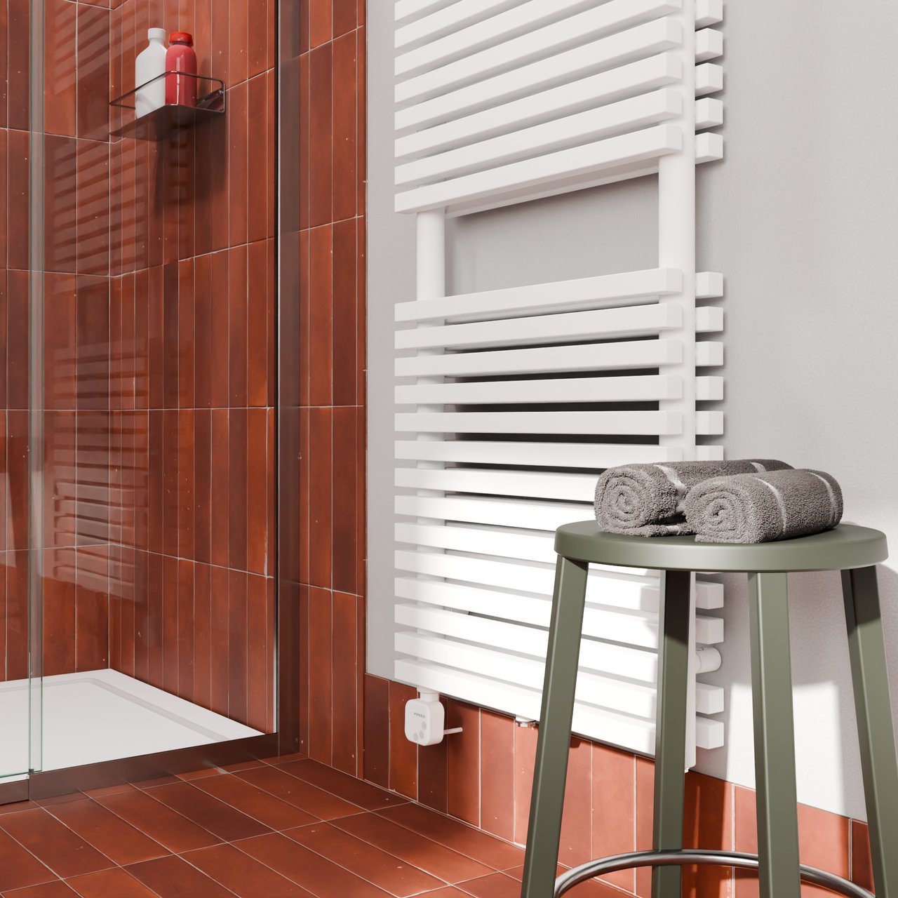 Vipera Vesuvio dubbele handdoekradiator 60 x 180 cm elektrische verwarming mat wit zij- en middenaansluiting 1500W, weerstand inbegrepen