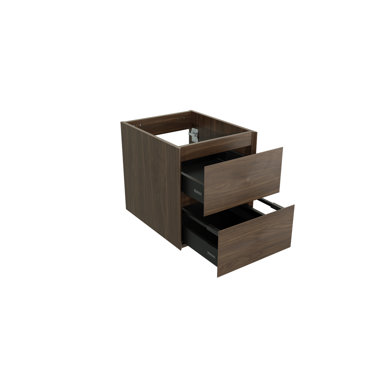 Balmani Mitra hängender Waschbeckenunterschrank 45 x 55 cm Amerikanischer Nussbaum 2 Schubladen