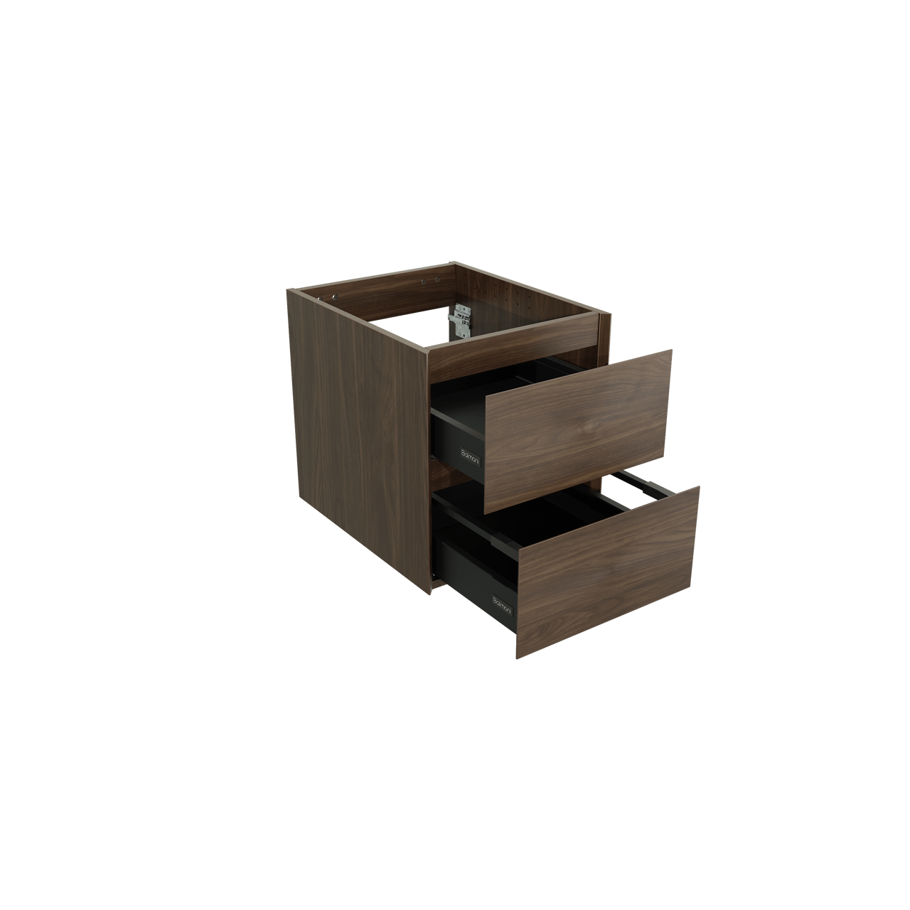 Balmani Mitra hängender Waschbeckenunterschrank 45 x 55 cm Amerikanischer Nussbaum 2 Schubladen