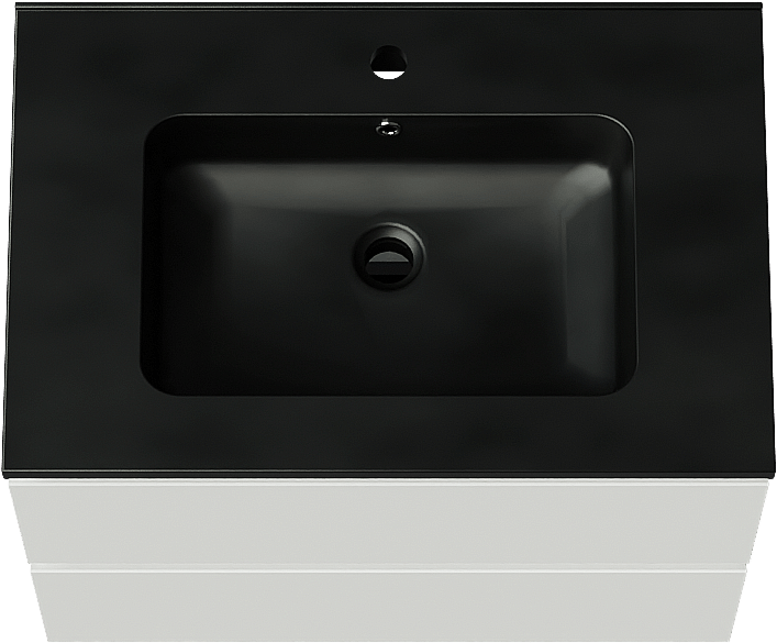 Linie Lado zwevend badkamermeubel 70 x 46 cm glanzend wit met Vano enkele wastafel in composietmarmer mat zwart