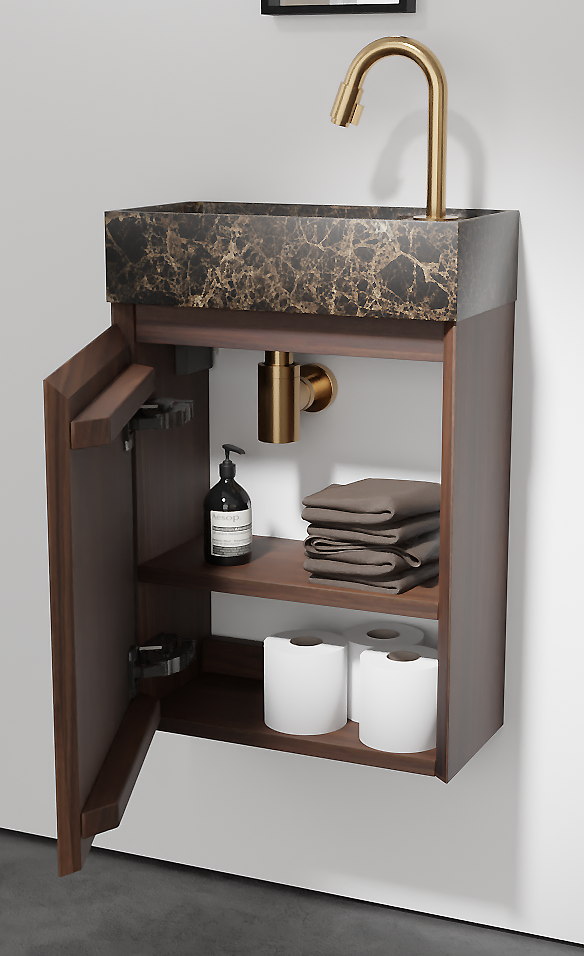 Balmani Mitra zwevend toiletmeubel 42 x 21 cm amerikaanse notelaar met Dama wastafel in Dark Emperador marmer