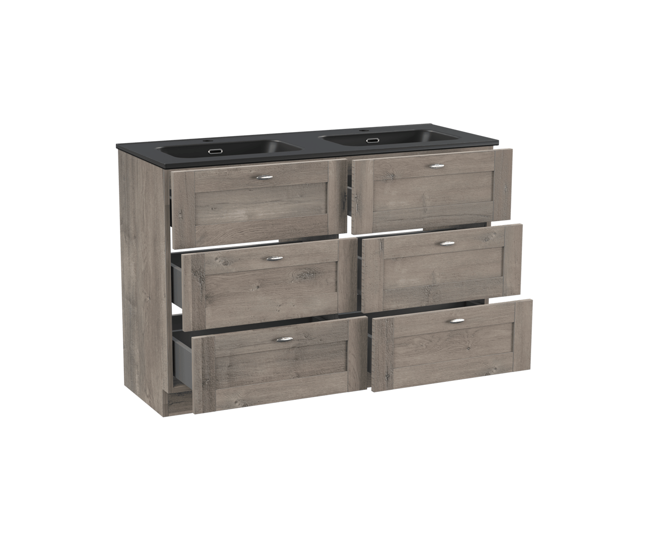 Linie Classo meuble salle de bains à poser 120 x 46 cm chêne gris avec Baro double vasque en porcelaine noir mat