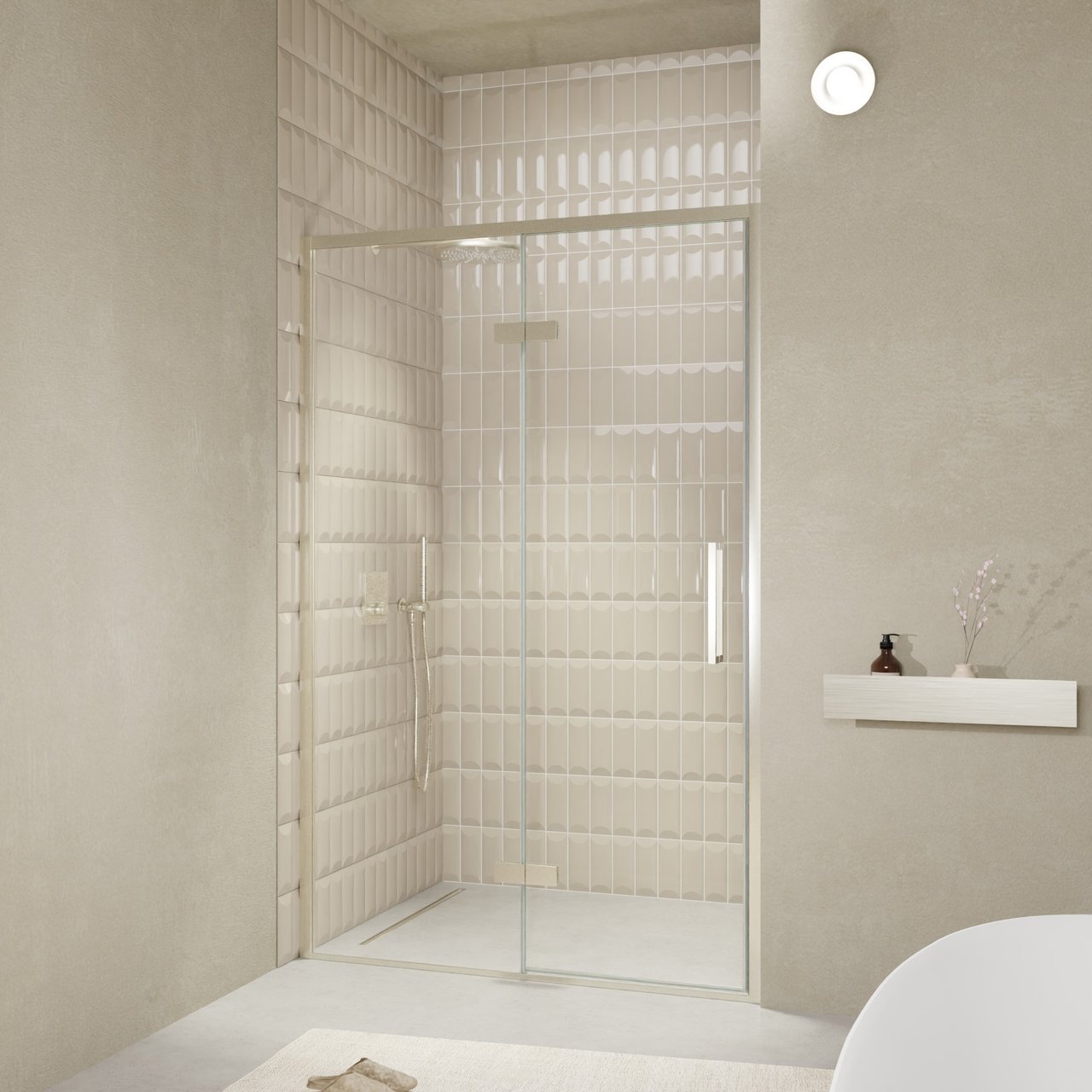 Balmani Senses Design Dusche Drehtür, Links, 140 cm x 210 cm, Klarglas, Profil Brushed CoolMetal