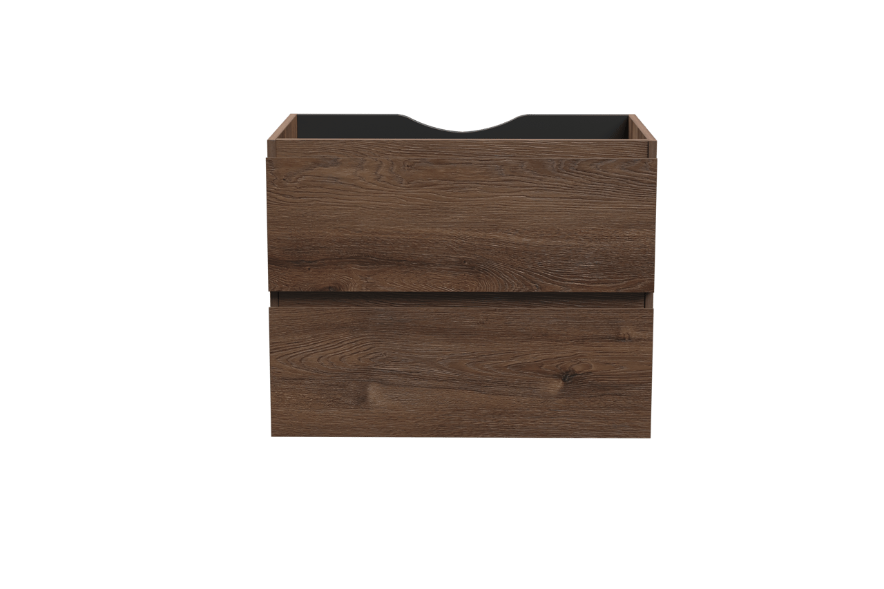 Linie Lado hängender Waschbeckenunterschrank: 70 x 46 cm, braune Eiche, 2 Schubladen