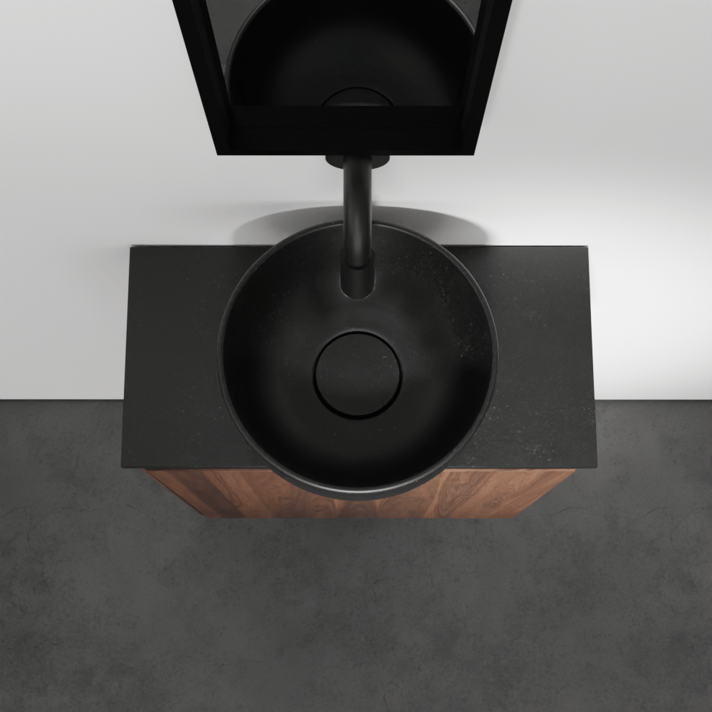 Balmani Mitra meuble wc suspendu 42 x 21 cm noyer américain avec Facetta tablette et Bowl vaque à poser en granite aiguisé