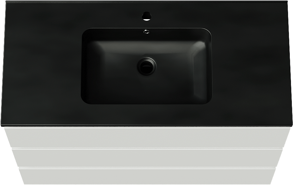 Linie Lado freistehendes Möbelstück Set: 100 x 46 cm, Weiß matt, mit Vano Einzelwaschtisch, Marmorkomposit Schwarz matt