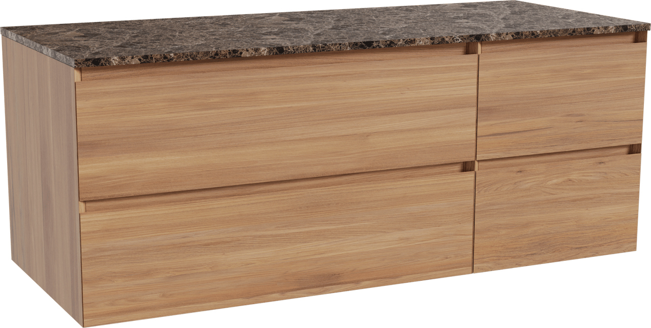 Balmani Mitra meuble salle de bains suspendu 135 x 55 cm teck avec Stretto tablette simple ou double en marbre dark emperador