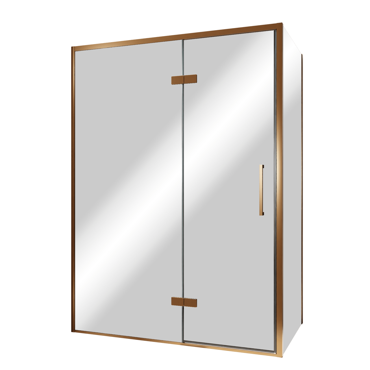 Balmani Senses Design Eckdusche: Drehtür (Links) mit fixierte Seitenwand, 140 x 90 cm, Reflex-Spiegelglas, Profil Brushed Rosegold, inklusive Coating