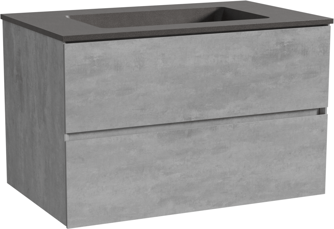 Storke Edge zwevend badmeubel 85 x 52 cm beton donkergrijs met Scuro enkele wastafel in kwarts mat zwart