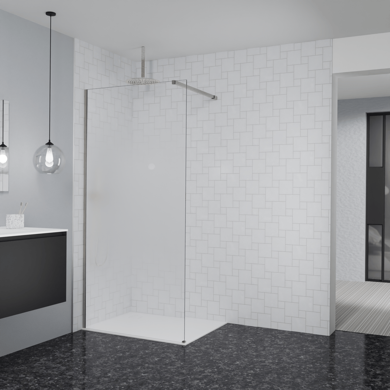 Balmani Modular douche à l'italienne: 100 x 200 cm, Permafrost, avec coating, Profil Brushed CoolMetal
