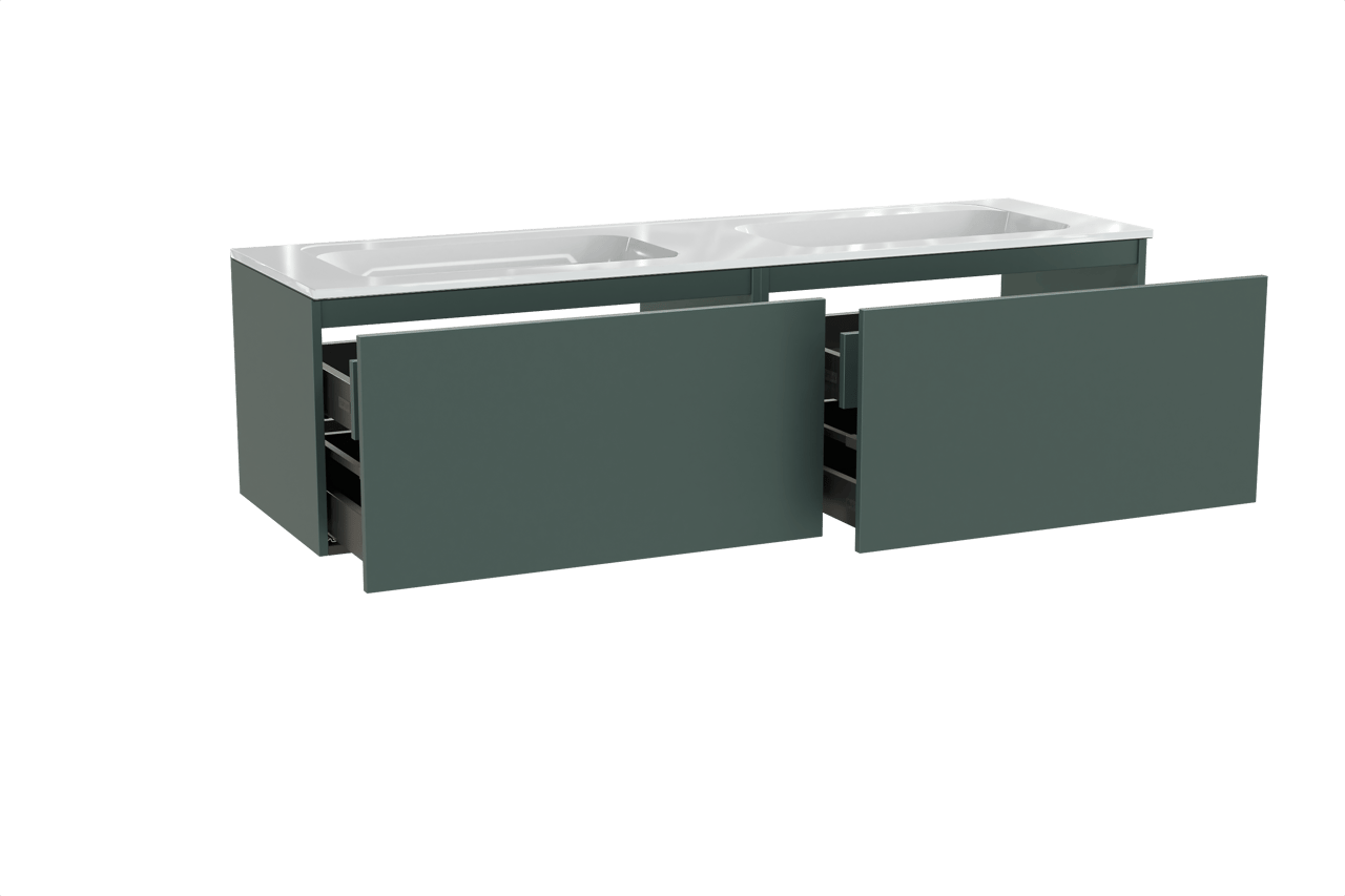 Balmani Sfera meuble salle de bains suspendu 180 x 55 cm forest avec Tablo Strada double vasque en marbre composite blanc brillant