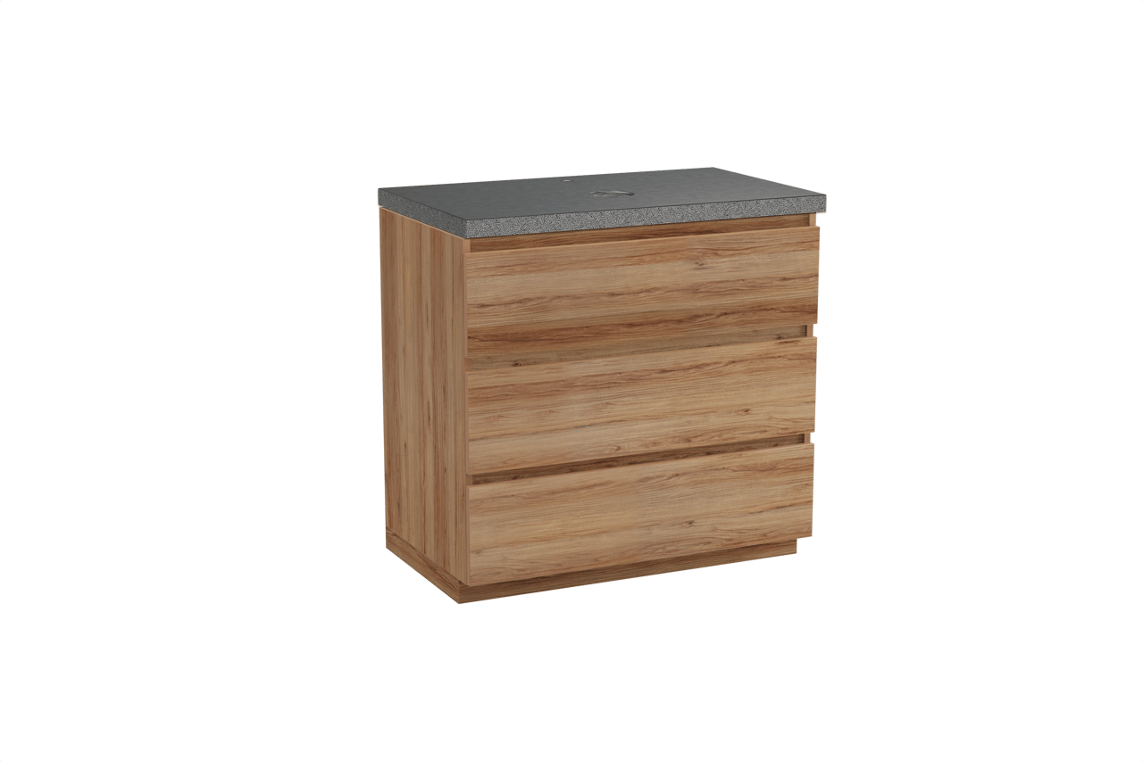 Balmani Lucida meuble salle de bains à poser 90 x 55 cm teck avec Rock tablette simple en granit noir