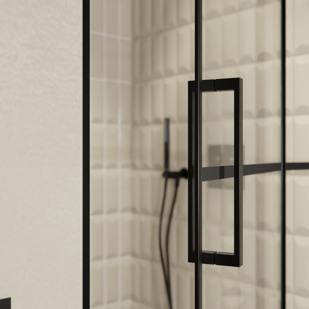 Balmani Senses Design porte pivotante à droite 100 cm x 210 cm verre Lined, Profil noir