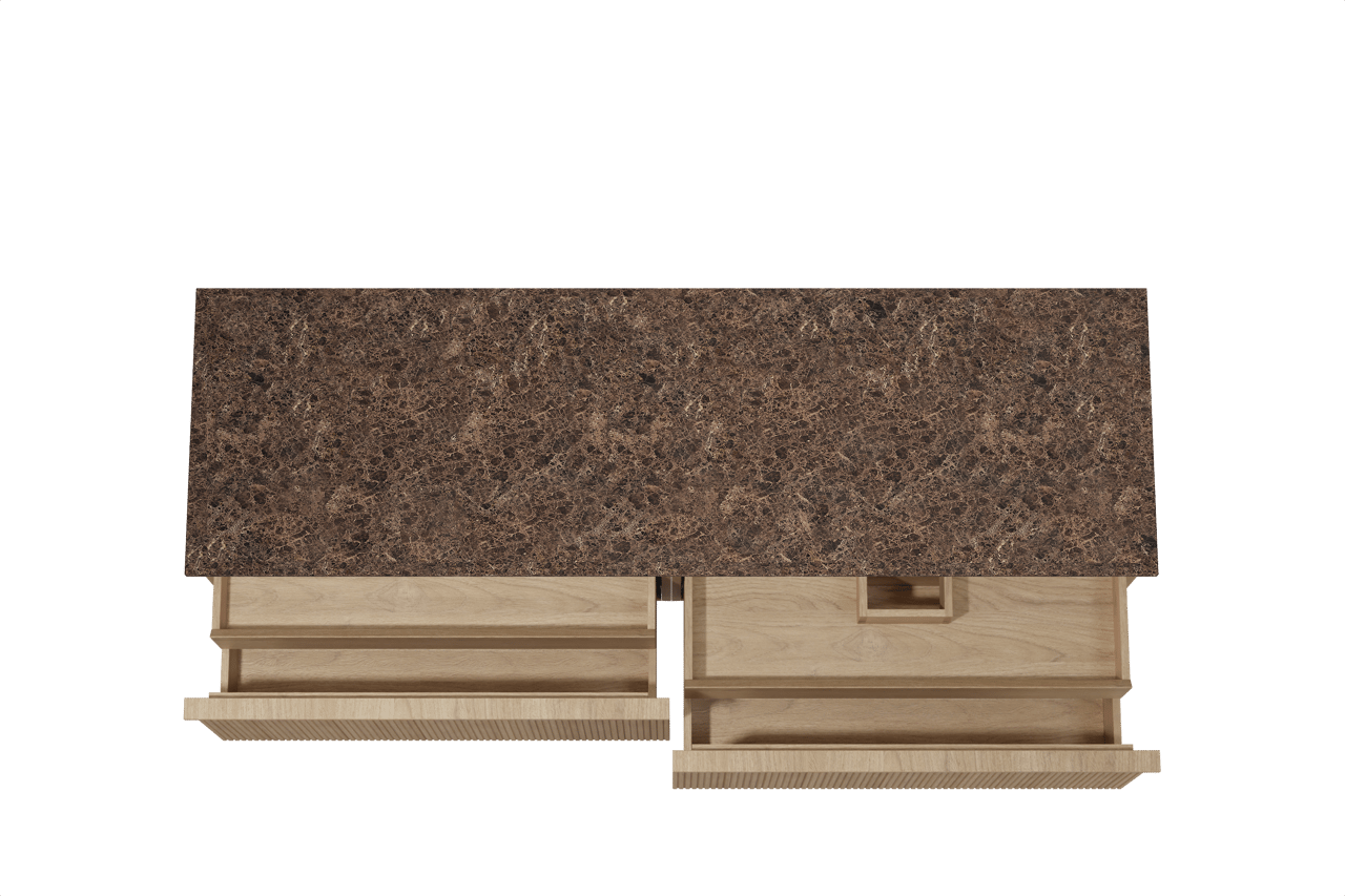 Balmani Forma hängendes Möbelstück Set: 180 x 55 cm, Naturbelassene Eiche, mit Stretto Einzel- oder Doppel Waschtischplatte, Marmor, Dark Emperador, Vertikale symmetrische gerade Rippe