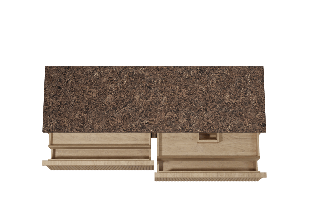 Balmani Forma hängendes Möbelstück Set: 180 x 55 cm, Naturbelassene Eiche, mit Stretto Einzel- oder Doppel Waschtischplatte, Marmor, Dark Emperador, Vertikale symmetrische gerade Rippe