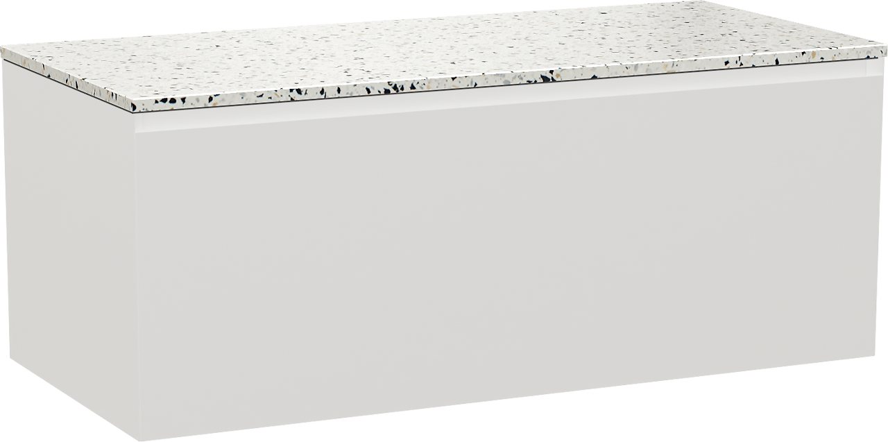 Balmani Idra zwevend badmeubel 120 x 55 cm mat wit met Stretto enkel of dubbel wastafelblad in mat wit/zwart terrazzo