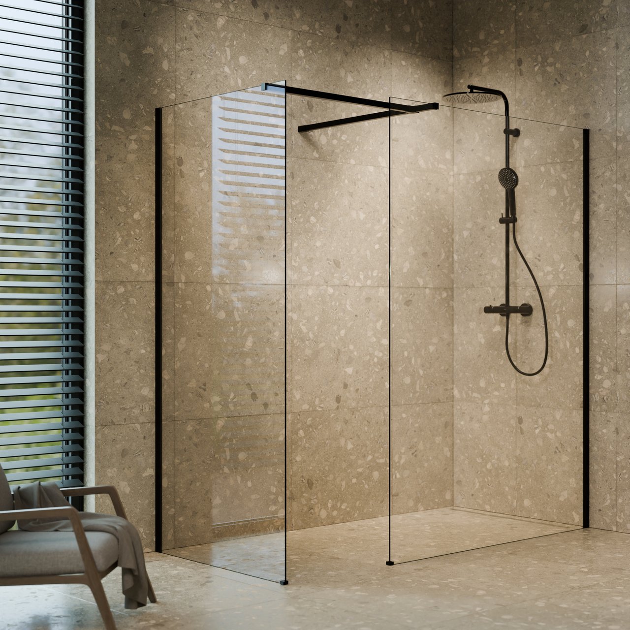 Blaufoss Round 300 colonne de douche de pluie robinet thermostatique Noir Brillant