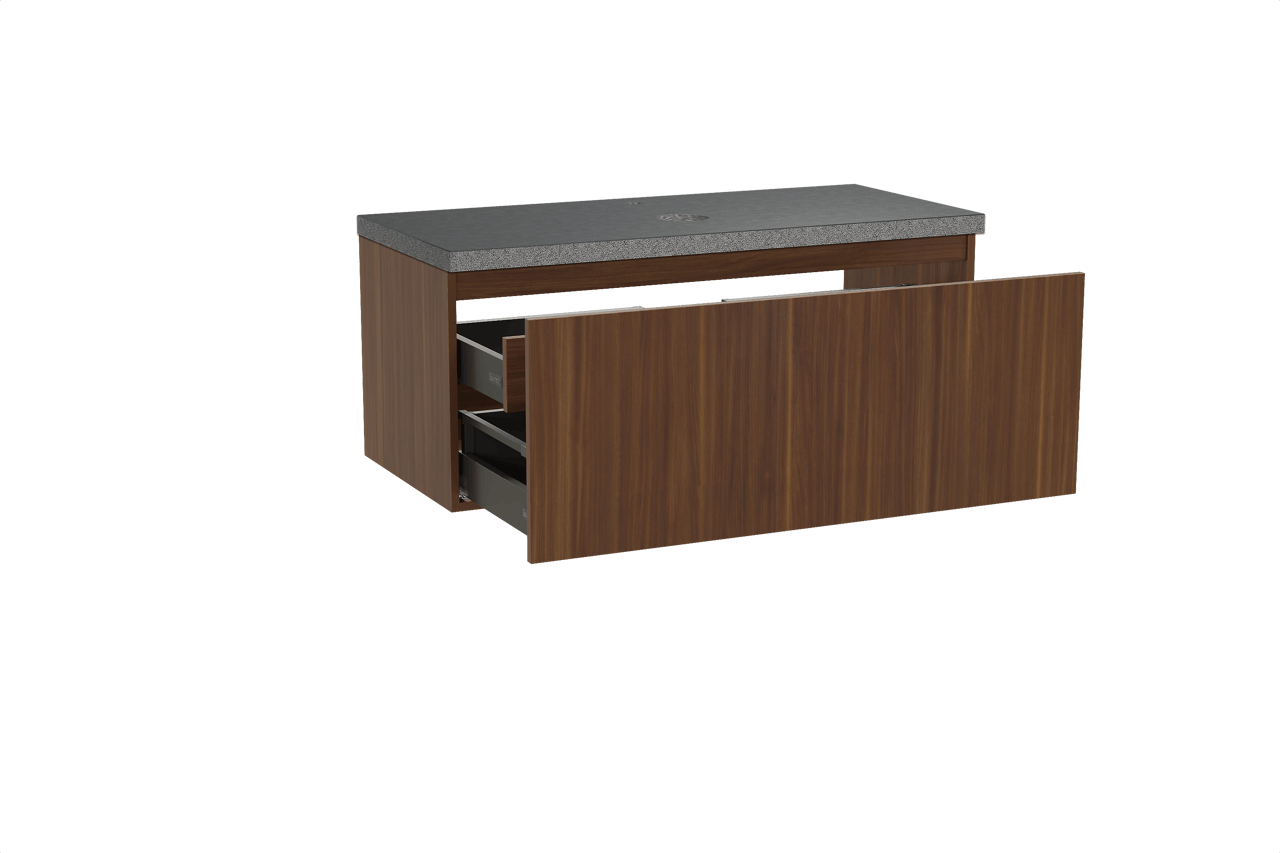 Balmani Sfera zwevend badkamermeubel 120 x 55 cm amerikaanse notelaar met Rock enkel tablet in graniet zwart