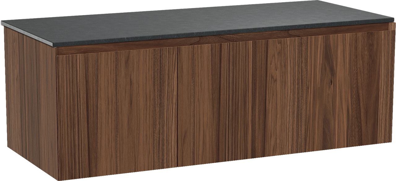 Balmani Idra meuble salle de bains suspendu 135 x 55 cm noyer avec Stretto tablette simple ou double en granit noir
