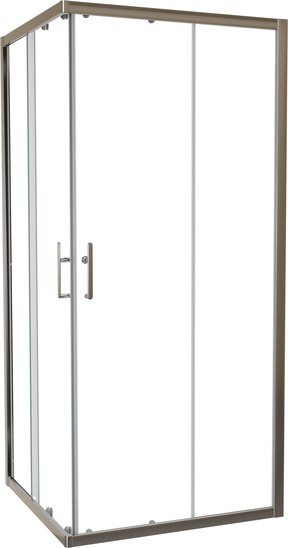 Linie Cadiz douchecabine met hoekinstap en dubbel schuifdeur 90 x 90 cm helder glas geborsteld chroom profiel