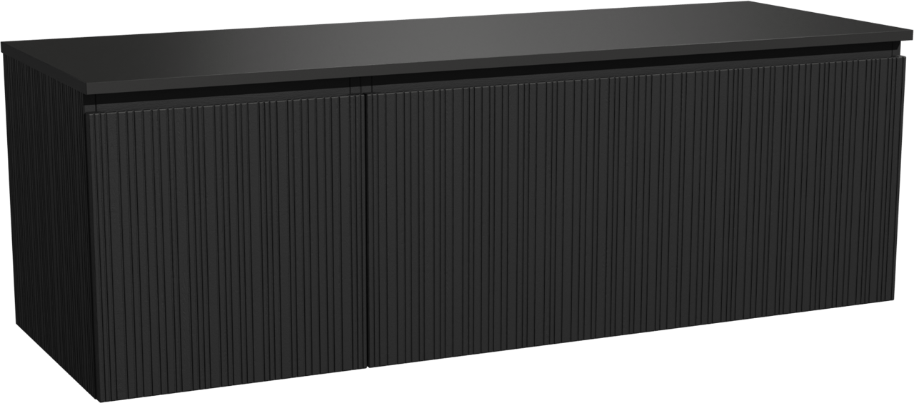 Storke Ribs hängendes Möbelstück Set: 150 x 52 cm, Schwarze Eiche, mit Panton Einzel- oder Doppel Waschtischplatte, Pulverbeschichtetes MDF, Schwarz matt, Vertikale asymmetrische gerade Rippe