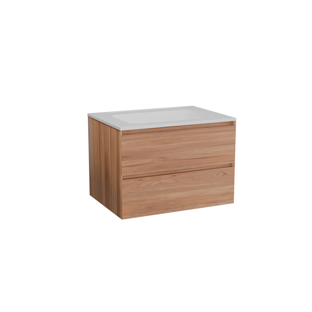 Balmani Mitra meuble salle de bains suspendu 75 x 55 cm teck avec Tablo Strada plan simple en marbre composite blanc brillant