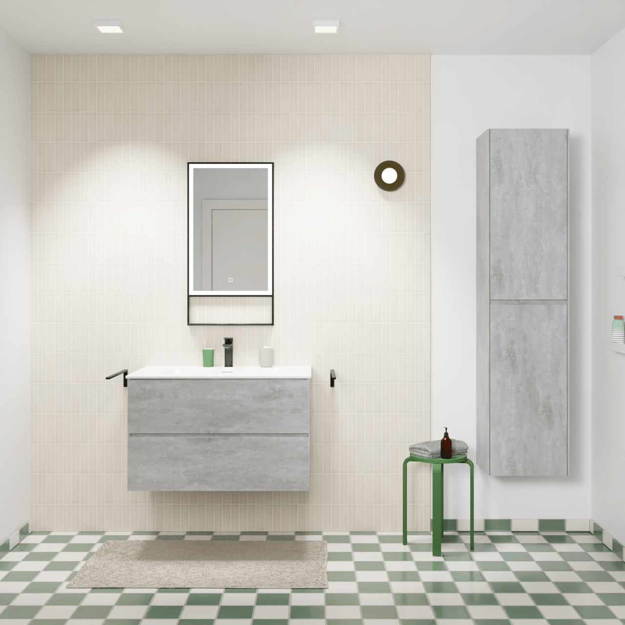 Storke Edge meuble salle de bains suspendu 85 x 52 cm béton gris foncé avec Mata plan simple en solid surface blanc mat