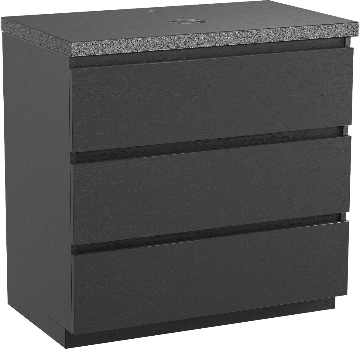 Balmani Lucida freistehendes Möbelstück Set: 90 x 55 cm, Schwarze Eiche, mit Rock Einzel Waschtischplatte, Schwarzes Granit