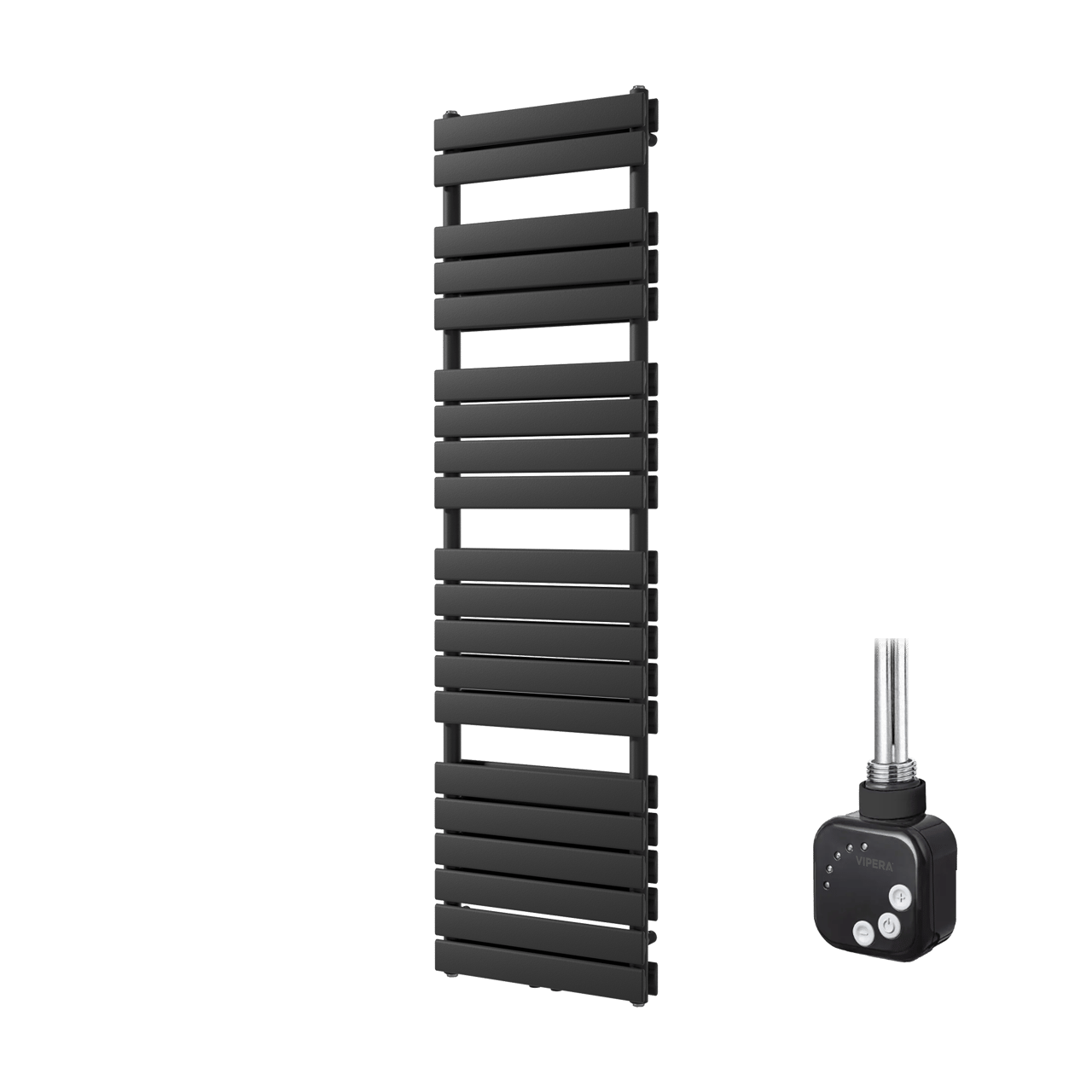 Vipera Vulcan dubbele handdoekradiator 50 x 183,5 cm elektrische verwarming mat zwart zij- en middenaansluiting 1200W, weerstand inbegrepen
