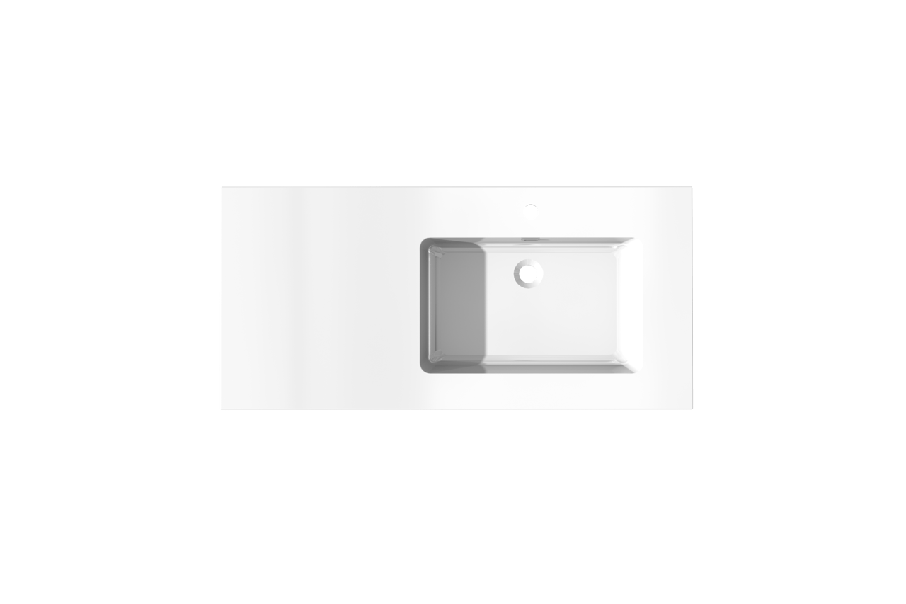 Storke Diva vasque asymétrique droite marbre composite brillant 110 x 52 cm combinaison armoire 35 cm