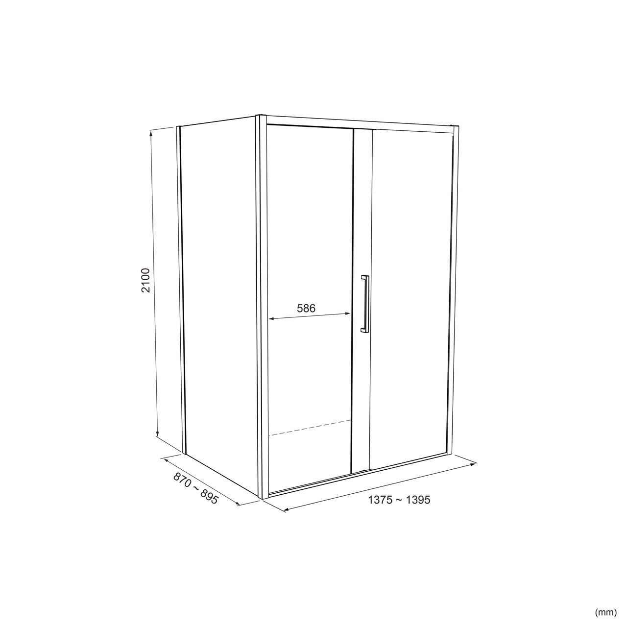 Balmani Senses Design douchecabine met rechtse schuifdeur en vaste zijwand, 140 x 90 cm, Helder glas, Brushed GunMetal profielen, met coating