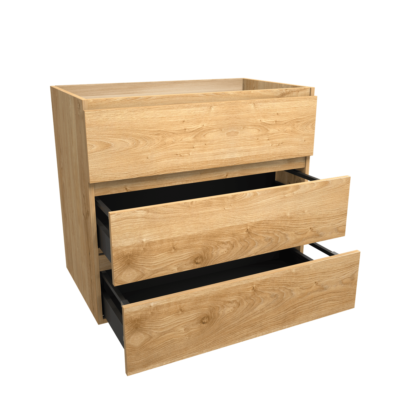 Balmani Lucida stehender Waschbeckenunterschrank: 90 x 55 cm, Eiche rustikal, 3 Schubladen