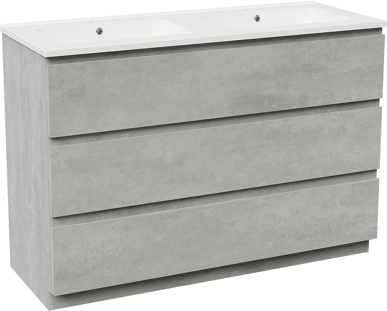 Linie Lado staand badkamermeubel 120 x 46 cm beton donkergrijs met Vano dubbele wastafel in composietmarmer glanzend wit