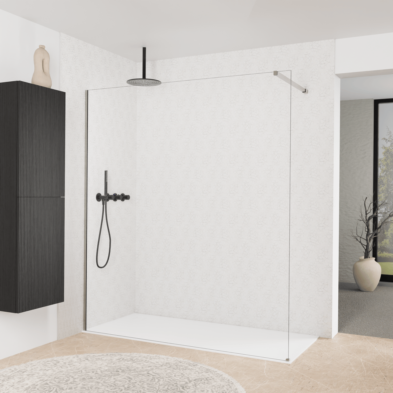 Balmani Modular inloopdouche: 180 x 200 cm, Extra helder glas met coating, Brushed Inox profielen