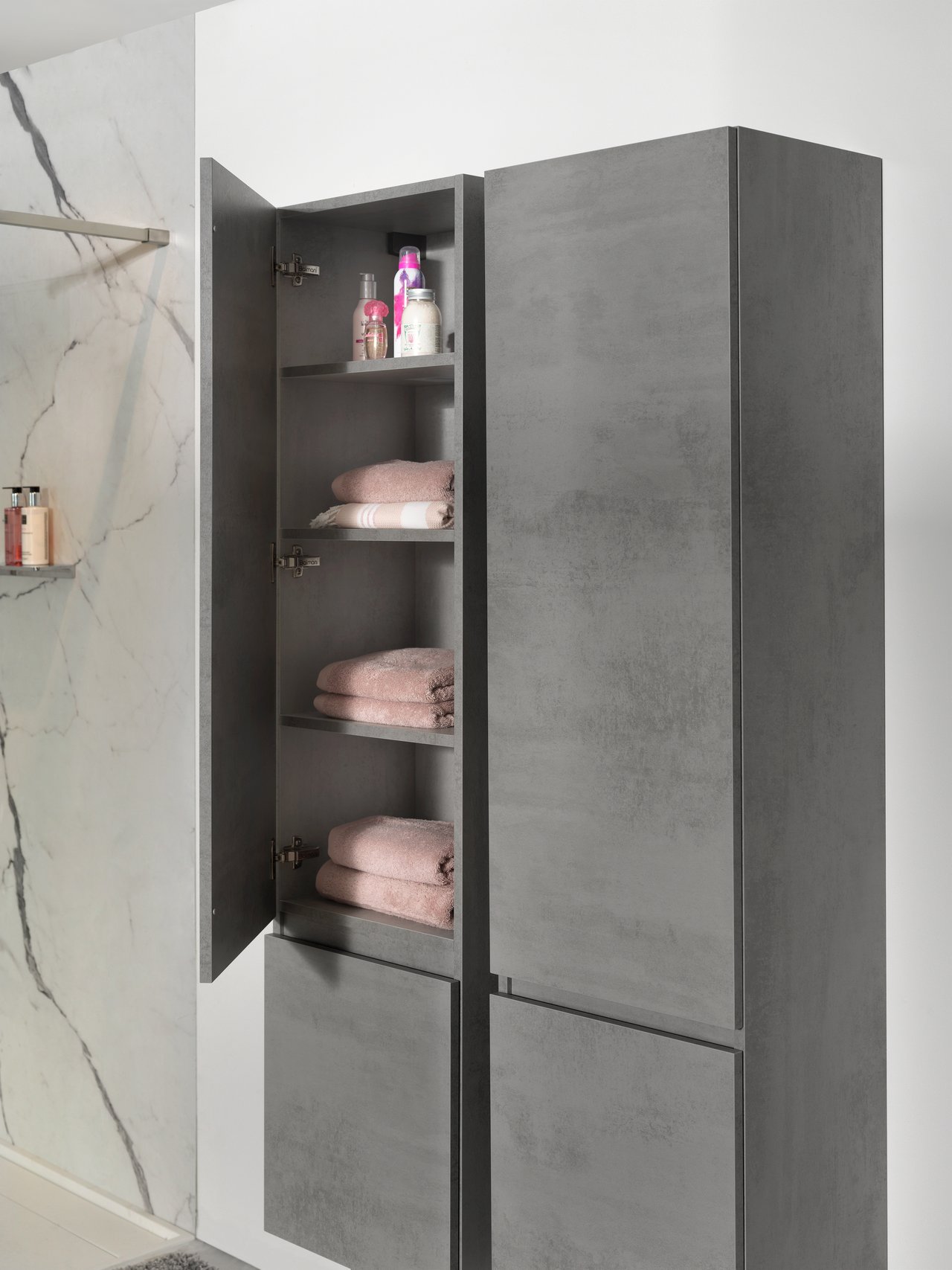 Balmani Cubo/Lucida zwevende badkamerkast links beton zilvergrijs 45 x 35 x 169 cm