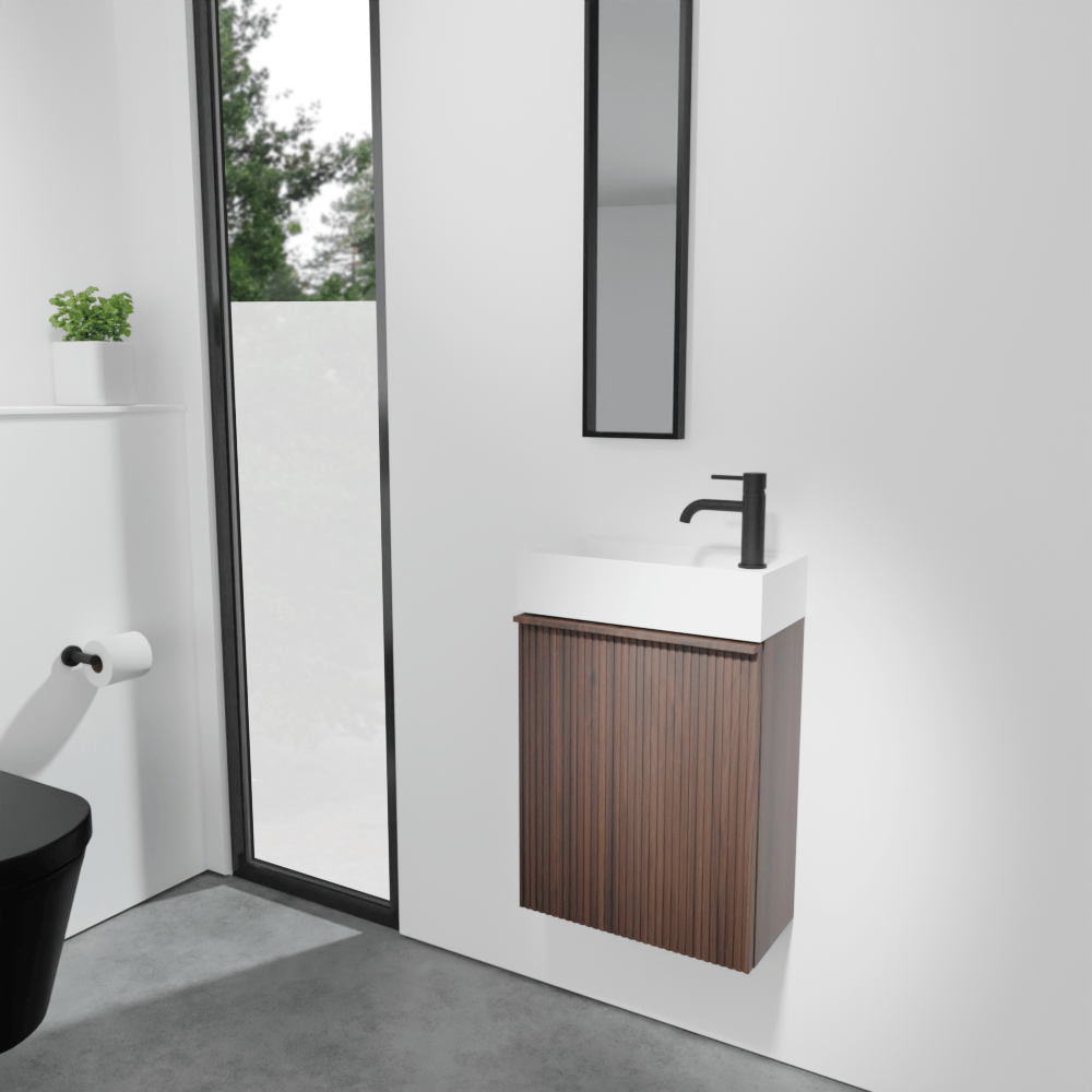 Balmani Forma meuble wc suspendu 42 x 21 cm noyer américain avec Dama lavabo en Solid Surface mat