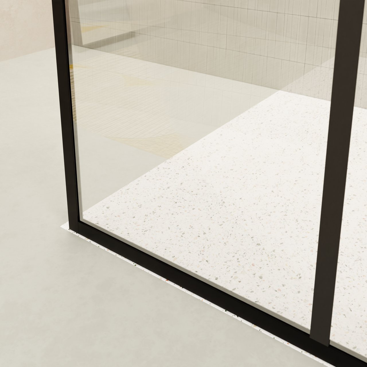 Balmani Framed Plus Walk-In Dusche: 160 x 210 cm, rechts, Crossed Glas, Schwarzes Profil