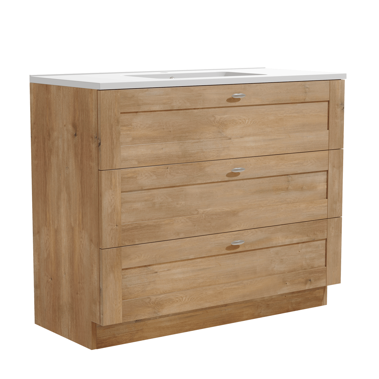 Linie Classo freistehendes Möbelstück Set: 100 x 46 cm, Naturbelassene Eiche, mit Vano Einzelwaschtisch, Marmorkomposit Weiß matt