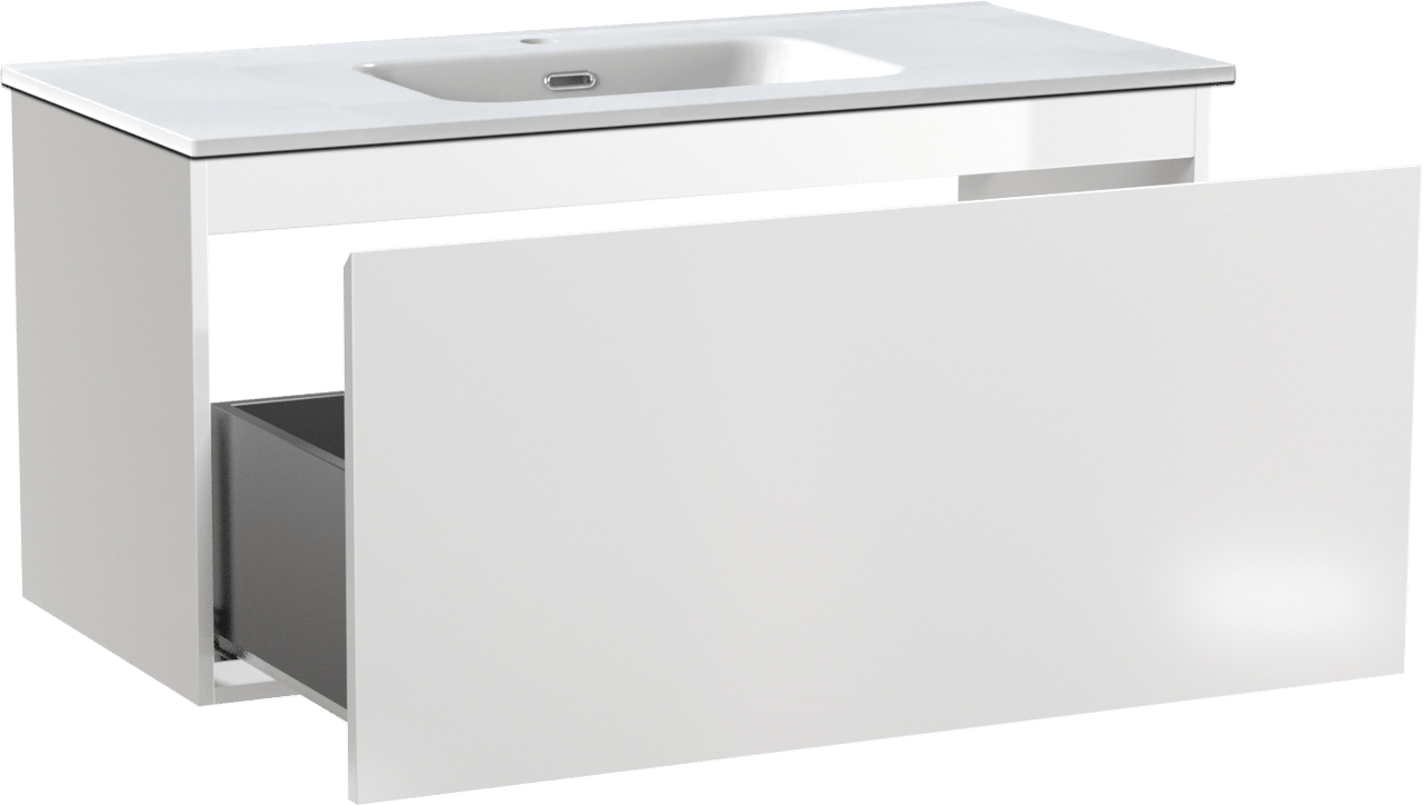 Linie Lado zwevend badkamermeubel 100 x 46 cm glanzend wit met Baro enkele wastafel in porselein glanzend wit