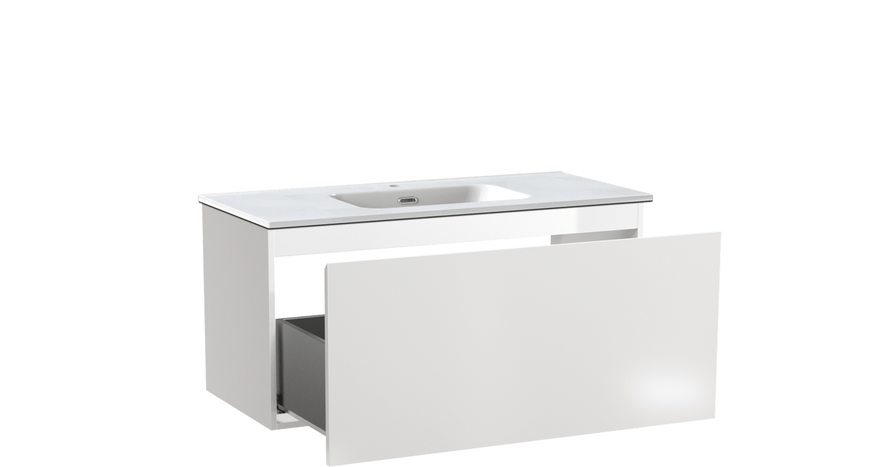 Linie Lado meuble salle de bains suspendu 100 x 46 cm blanc brillant avec Baro plan simple en porcelaine blanc brillant