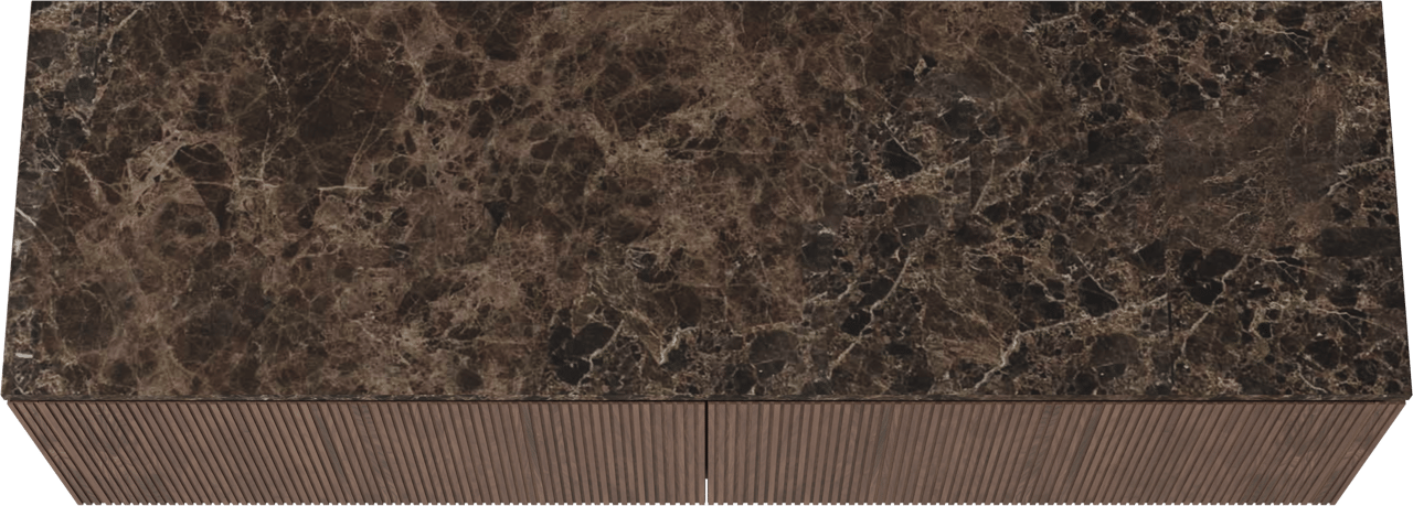 Balmani Eclips meuble salle de bains suspendu 180 x 55 cm Noyer américain avec Stretto tablette simple ou double en Dark Emperador marbre, Nervure droite symétrique verticale