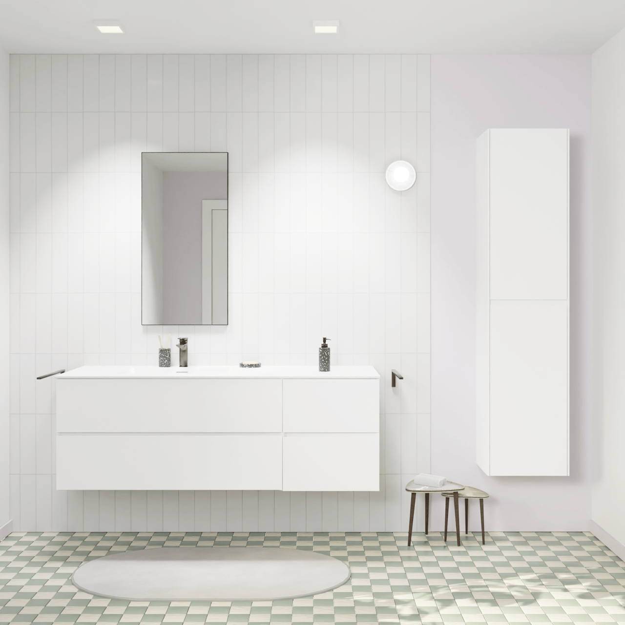 Storke Edge hängendes Möbelstück Set: 150 x 52 cm, Weiß matt, mit Mata Waschtisch links, Solid Surface Weiß matt