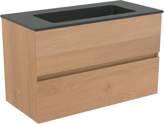 Storke Edge meuble salle de bains suspendu 80 x 40 cm chêne brut avec Scuro plan simple en quartz noir mat