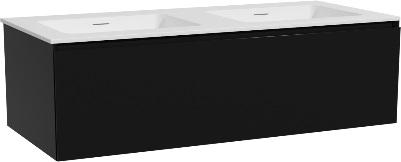 Storke Edge hängendes Möbelstück Set: 120 x 52 cm, Schwarz matt, mit Mata Doppelwaschtisch, Solid Surface Weiß matt