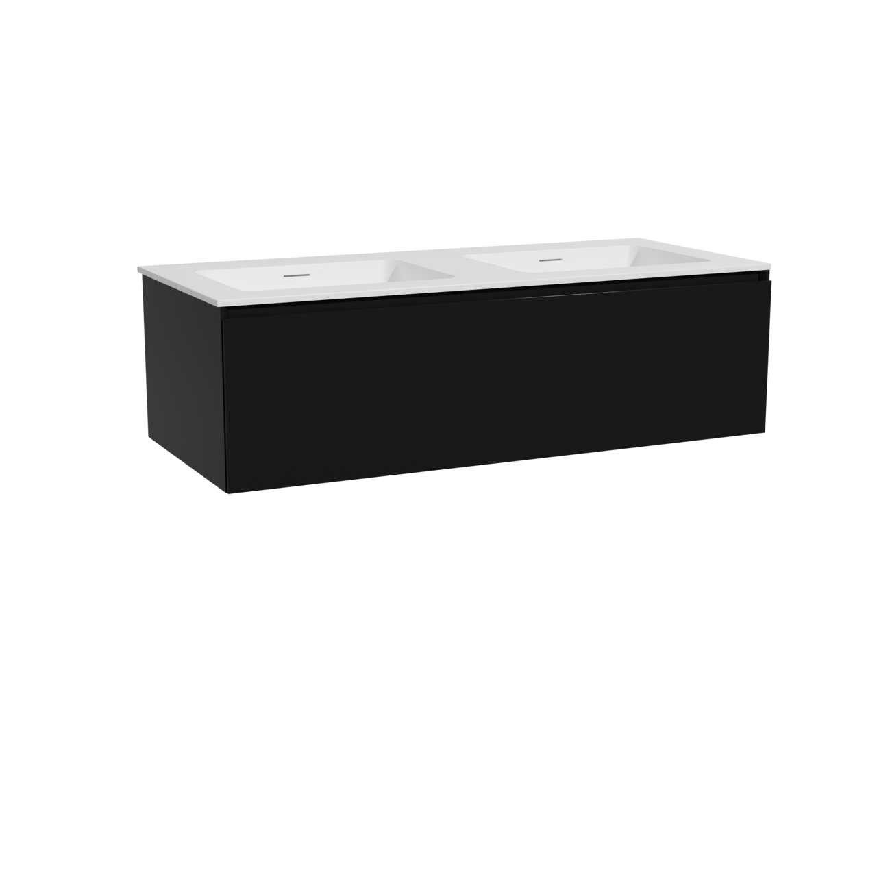 Storke Edge hängendes Möbelstück Set: 120 x 52 cm, Schwarz matt, mit Mata Doppelwaschtisch, Solid Surface Weiß matt