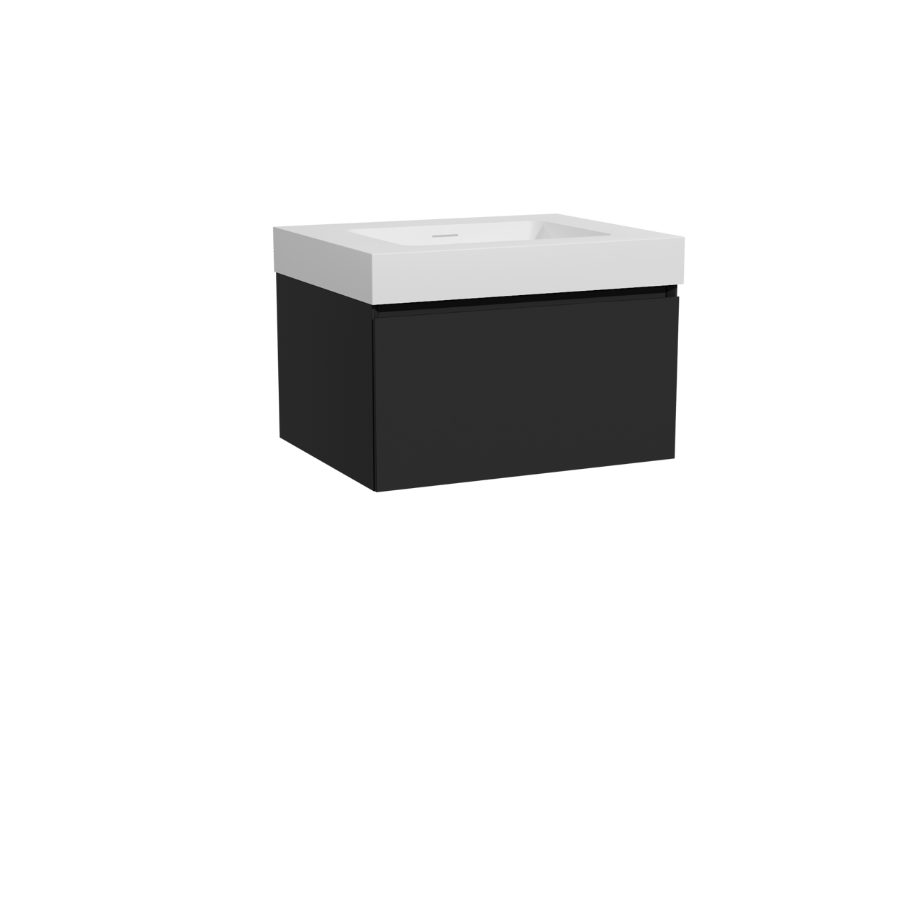 Storke Edge zwevend badkamermeubel 65 x 52 cm mat zwart met Mata High enkele wastafel in solid surface mat wit